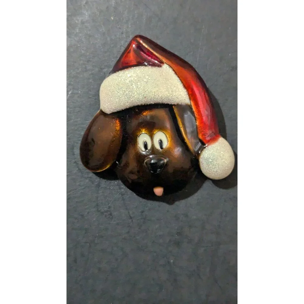 Christmas Dog Brooch Pin With Santa Hat Enamel Jewelry Holiday‎ Festive Fun
